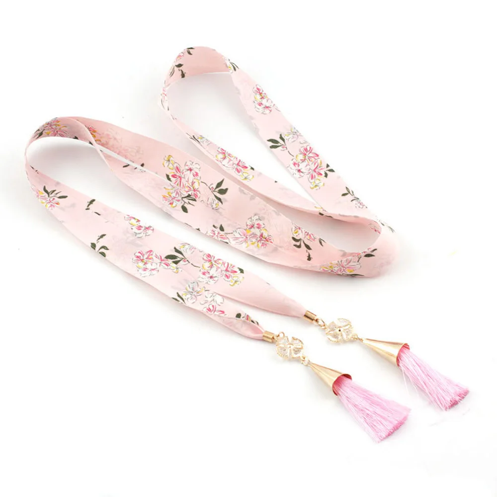 Light Pink Женское платье, пояс, Декор, женский ремень, шифон, завязанный кристаллами, с кисточками, кулон, NUBLT0353 - Цвет: Light Pink