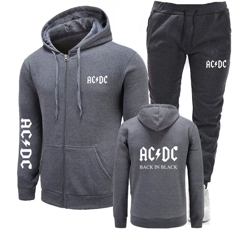 Бренд, толстовки+ штаны для мужчин, бренд AC/DC, рок-принт с графическими буквами, модная мужская спортивная одежда, повседневный мужской спортивный костюм, костюмы - Цвет: gray 1