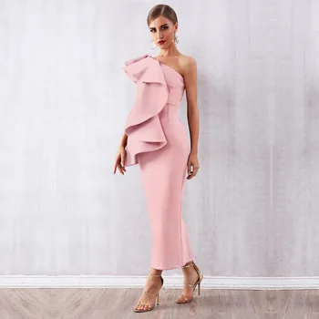 

New Arrival Women Girls One Shoulder Stretchy Maxi Gown Party Cocktail Dress Cheap