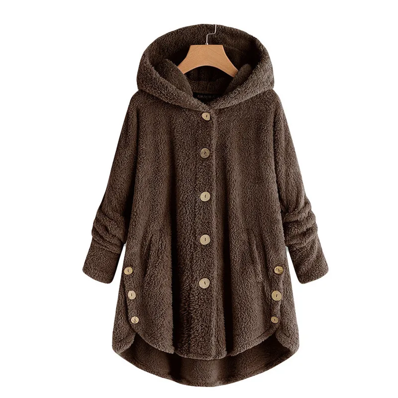Модная женская куртка, пуховое пальто на пуговицах, пушистые топы с хвостом, теплый пуловер с капюшоном, свободная зимняя куртка, официальная Casacas Para Mujer E26