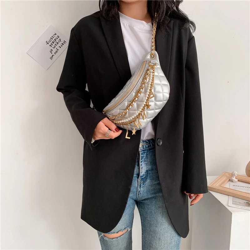 Однотонная нагрудная Сумка На Цепочке; женская сумка на плечо из искусственной кожи; сумка-мессенджер с бусинами; поясная сумка с буквенным принтом; роскошные сумки; женские дизайнерские сумки