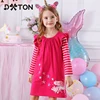 DXTON Winter Kids Dresses For Girls Flying Sleeve Unicorn Children Dress Star Stripe Toddler Cotton Clothing Causal Girls Dress ► Photo 1/6