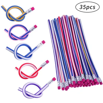 

35PCS Colorful Magic Bendy Flexible Soft Pencil with Eraser pencils Curved Toy Pen Small Gift High Striped Soft Pencil
