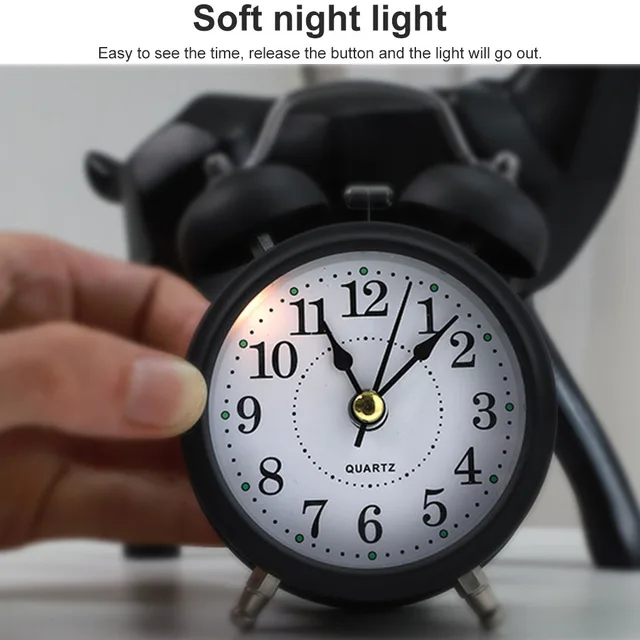 3 inch Twin Bell Alarm Clock Metal Frame 3D Dial with Backlight Night Light Desk Table Clock for Home Office 6
