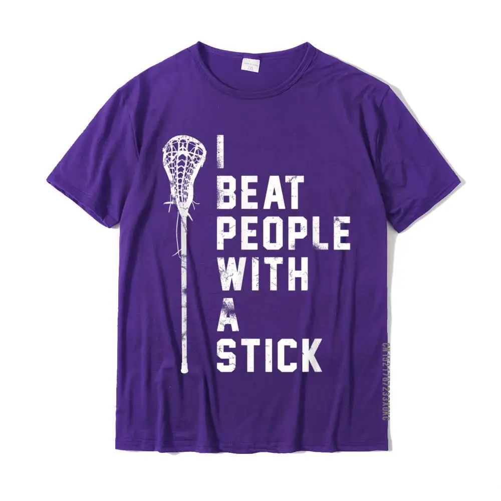 Custom T Shirts Prevailing Round Neck Casual 100% Cotton Adult Tops Tees Summer Short Sleeve Sweatshirts Free Shipping I Beat People With A Stick - Funny Lacrosse Gift Men Women T-Shirt__MZ22291 purple