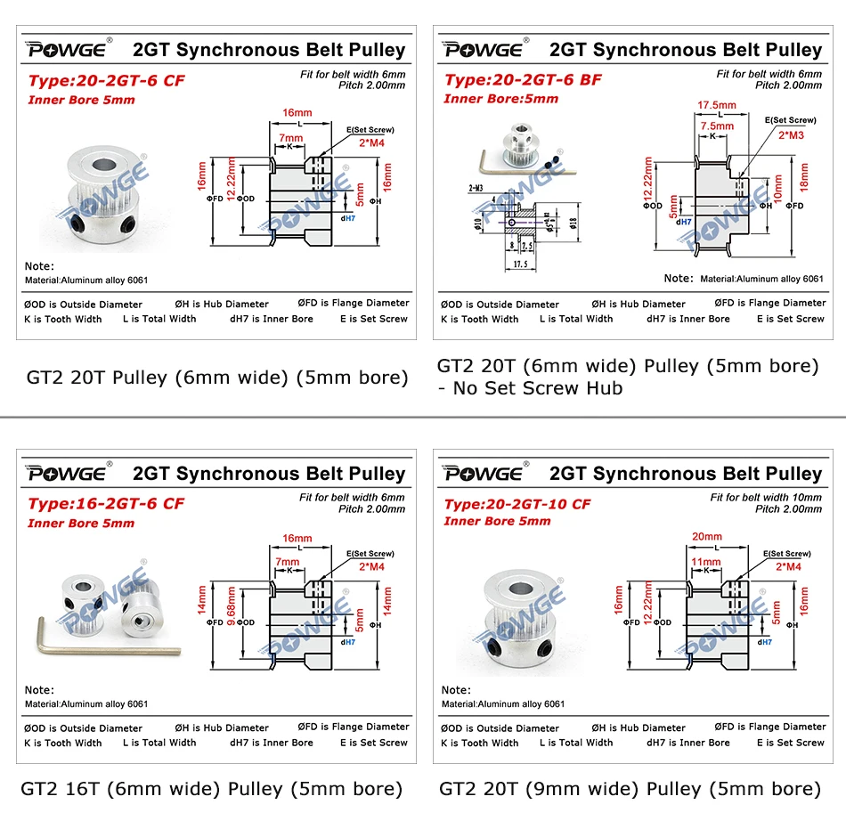 POWGE VORON V2.2 набор GT2 LL 2GT RF открытый ремень ГРМ 16T 20T шкив 110/188 петля пояс вал подшипник