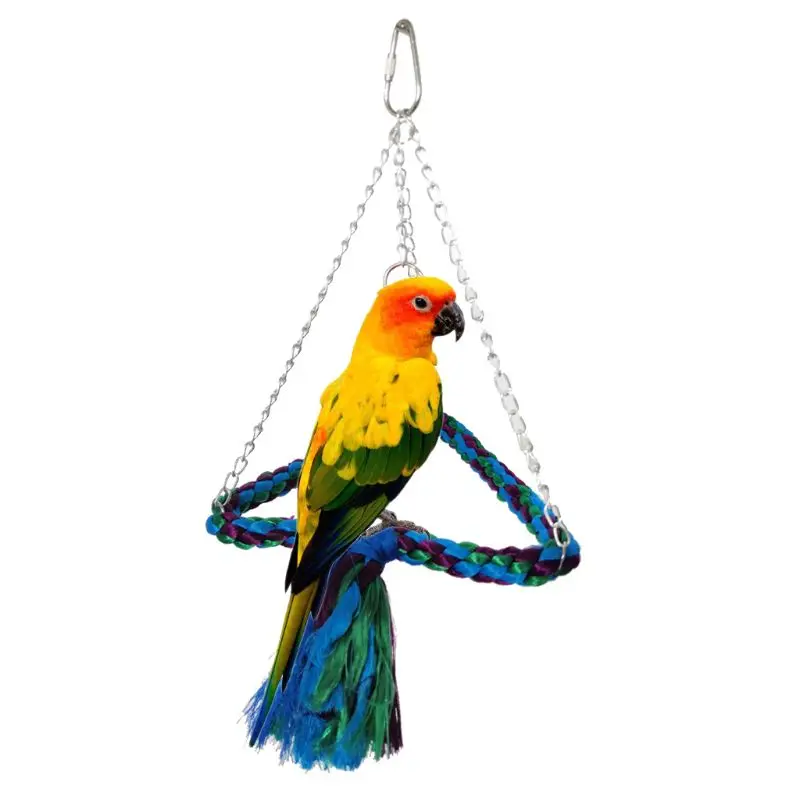 Bird Hanging Swing Triangle Rope Wrapped Perch Cage Parrot Chew Toys Climbing Standing Bar Bird Toys For Birds Budgie Parakeet