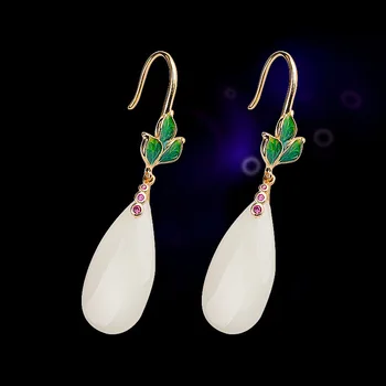 

sales of all kinds of national style earrings S925 pure silver gold-plated burnt blue water drop Hetian Jade Earrings