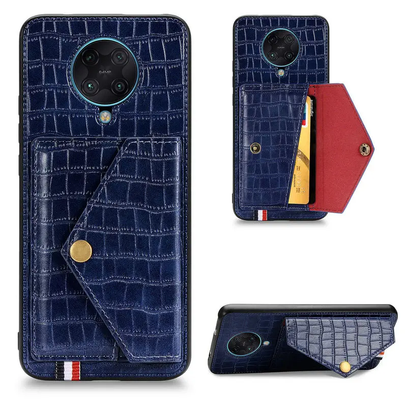 

PC Leather Case XiaoMi RedMi K30 Car Bracket Back Cover For RedMi K30 K30 Pro Crocodile Pattern Wallet Card slot Anti-fall Cases
