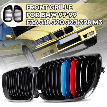 

Pair Front Kidney Grille Grill Gloss Black M Style For BMW E36 3 Series M3 318 328 1997 1998 1999 Racing Grills