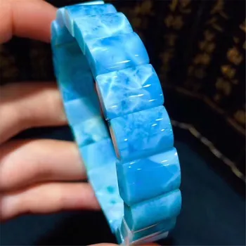 

12x10mm Top Natural Blue Larimar Bangle Bracelet Jewelry For Woman Man Crystal Rectangle Beads Water Pattern Stone Stretch AAAAA
