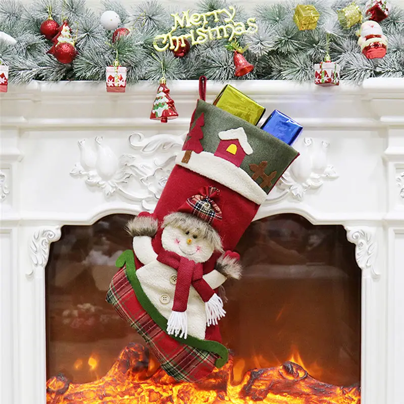 Christmas Xmas Tree Hanging Party Tree Decor Santa Stocking Sock Gift Candy Bags Tree Ornament Decorations