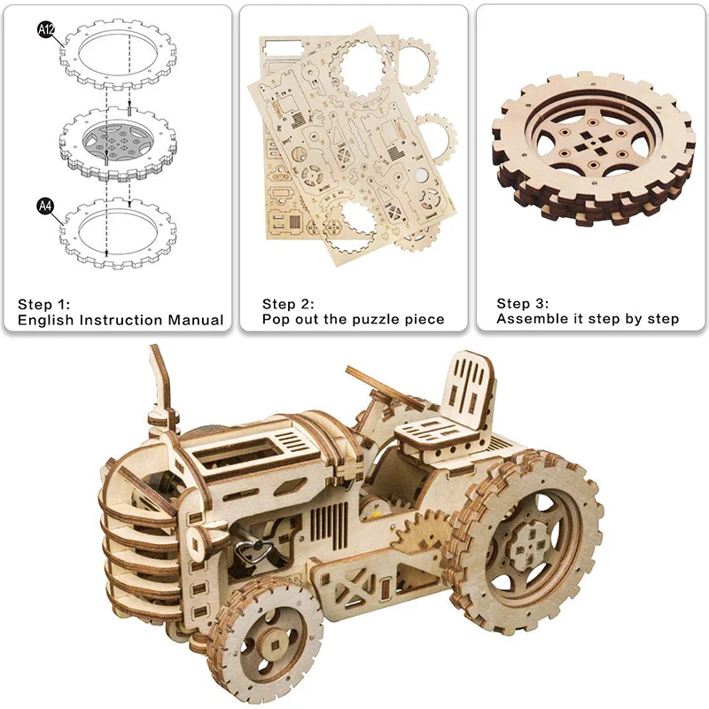 Robotime ROKR DIY Механическая Шестерня привод Трактор Модель Строительный набор 3D