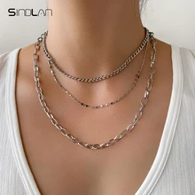 

Sindlan 3Pcs Punk SIlver Color Chain Pendant Necklace for Women Vintage Geometric Set Men Couple Emo Fashion Jewelry Collar Gift