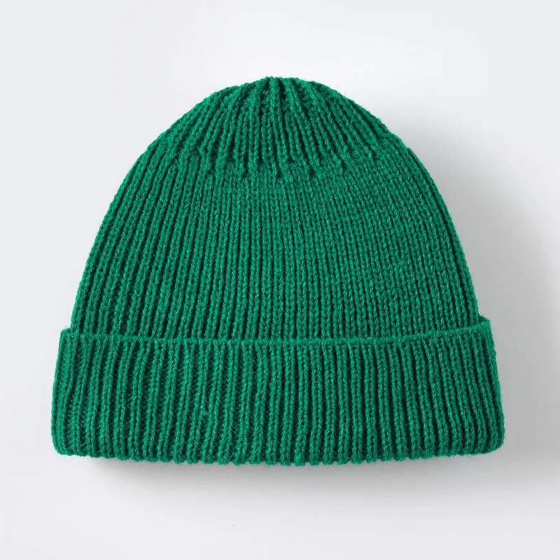 Зимние шапочки для женщин и мужчин, одноцветные вязаные шапки унисекс, женские модные мягкие эластичные лыжные теплые шапки Skullies - Цвет: Dark green