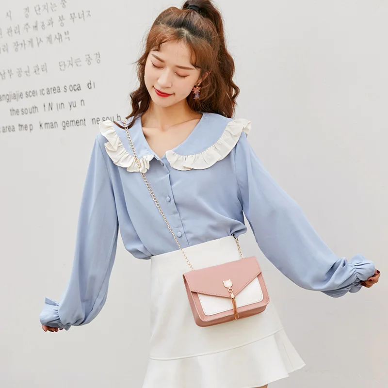 

2019 Japanese Korean New Style Hardware Tassels WOMEN'S Bag Casual Shoulder Square Sling Bag Contrast Color Chain Mobile Phone B