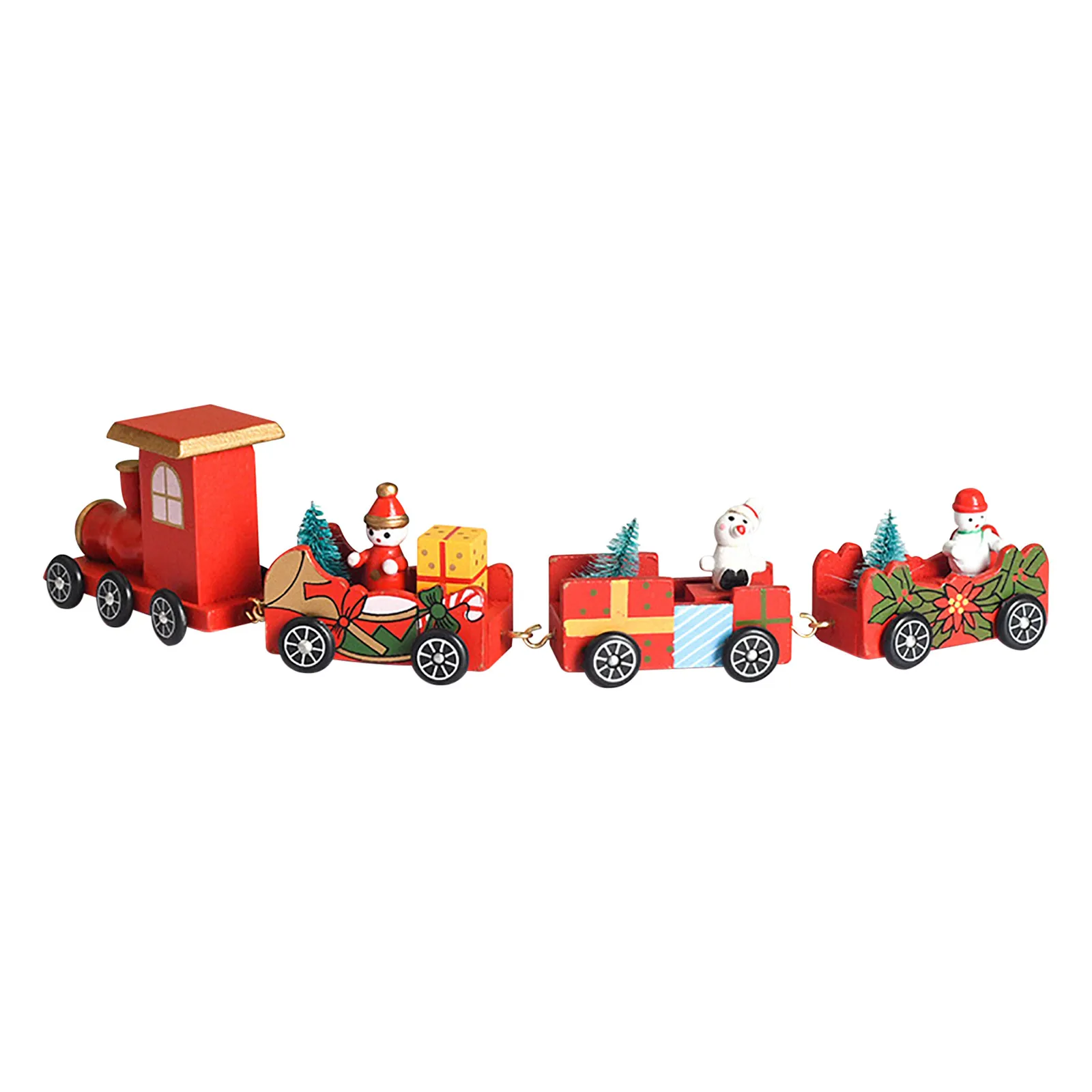 YQWEARLL Christmas Train Painted Wooden Christmas Decoration Kid Gift Toys,Xmas Table Top Ornament,Mini Locomotive Embellishments for Festival Present Christmas Party Decoration for 3+Year 