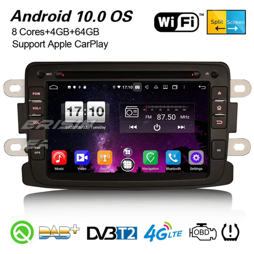 Erisin 8783 8-Core Android 10.0 DAB+GPS Carplaly Car Stereo DSP WiFi BT  Navi For Renault Dacia Duster Sandero Logan Dokker Lodgy