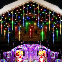 5m-36M LED Curtain Icicle String Lights Christmas Decoration Garland 8 Modes Festoon Waterfall Outdoor Eaves Garden Street Decor