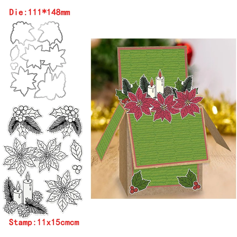 Holly Leaves Flowers Candles металлические резные штампы и прозрачные для DIY скрапбукинга