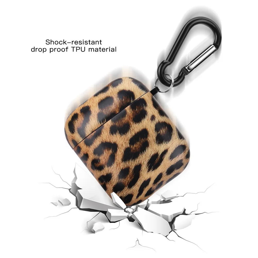 Leopard Print case CKHB, беспроводной Чехол для наушников с Bluetooth для Apple AirPods 1, 2, с леопардовым принтом, матовый Мягкий защитный чехол IMD с вешалкой - Цвет: Leopard Print case