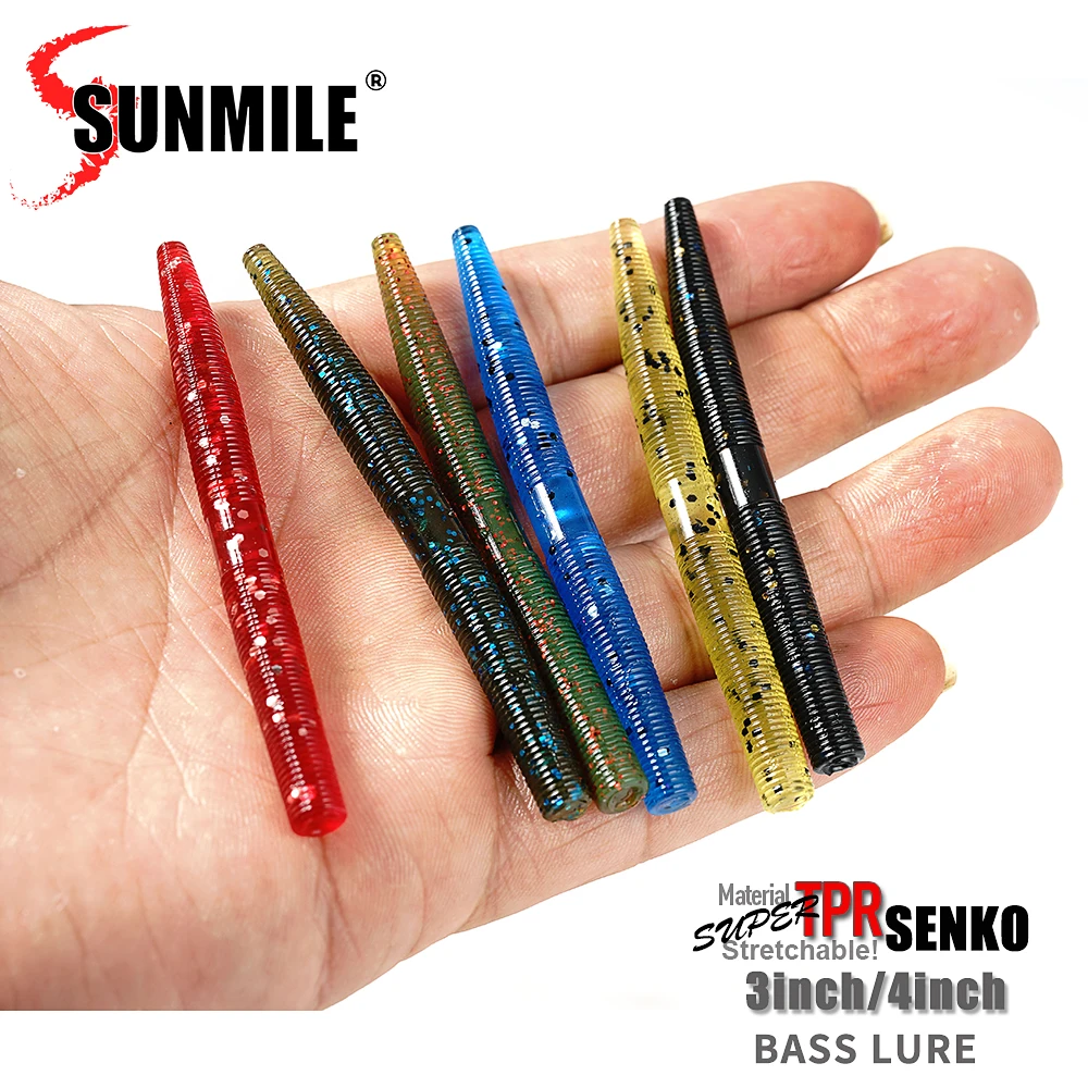 SUNMILE Soft Fishing Lure 3/4inch Senko Worm Neko Rig Lures Artificial Bait  Silicone Shad Lure For Bass Fishing