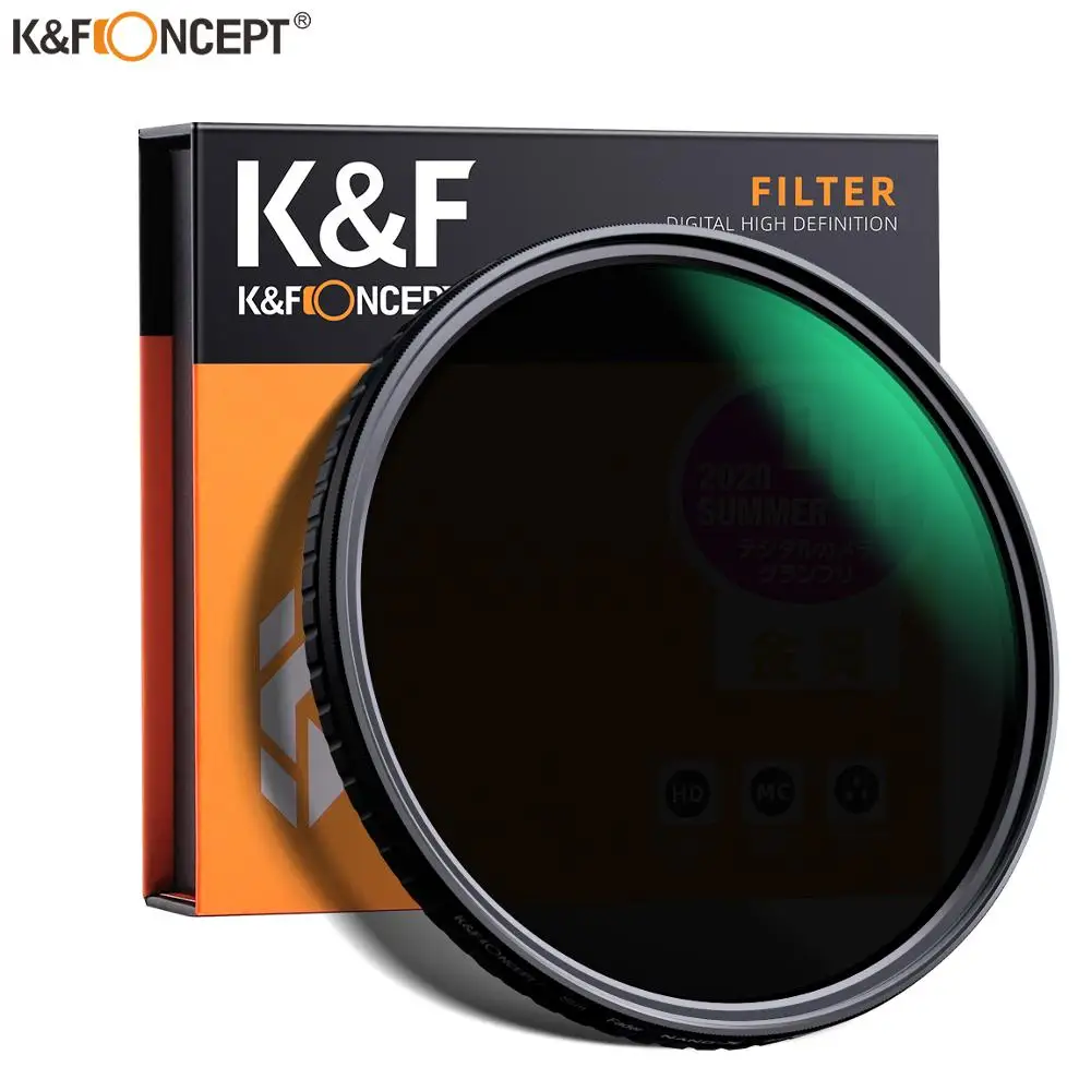 K&F Concept Nano-B 62mm ND Variabel ND Filter ND2-400 (1-9 Stops) Optisch Glas Variabel ND Filter met 3 Stuks Schoonmaakdoekje