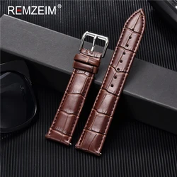 Premium Calfskin Leather Watch Strap with Solid Buckle - Black or Brown - 24mm (Brown)