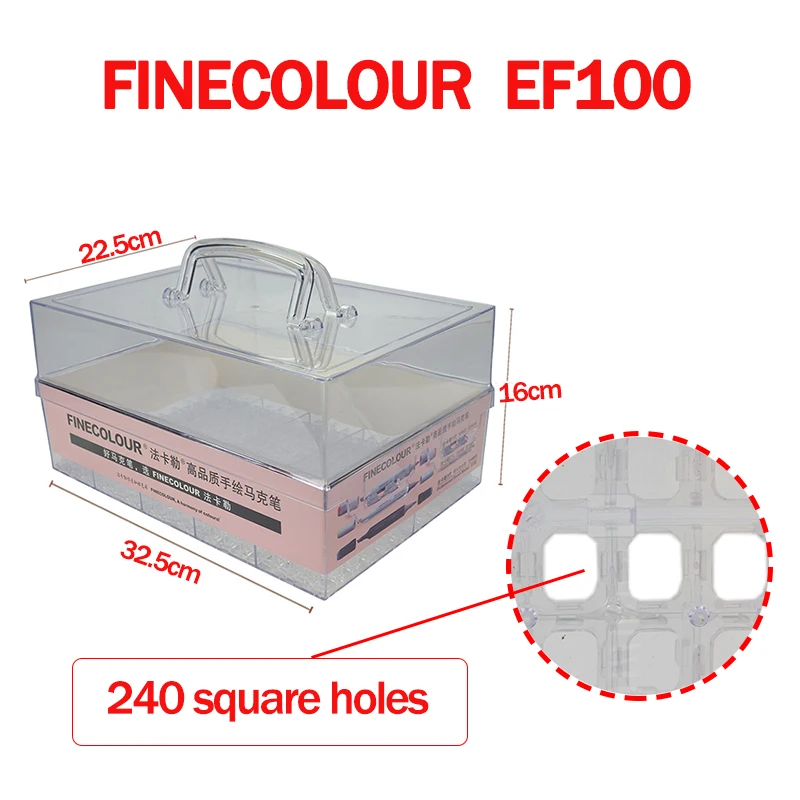 EF100-240square-hole Finecolour портативный многофункциональный ящик для хранения маркер специальный пластиковый ящик 240 отверстия Подходит для EF100/101/102 прочный - Цвет: EF100-240square-hole