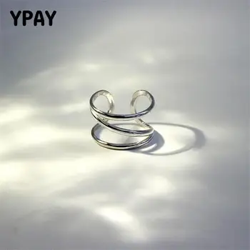 

YPAY Genuine 925 Sterling Silver Opening Ring for Women Three Layer Finger Rings Korea Style Retro Fine Jewelry Gift YMR248