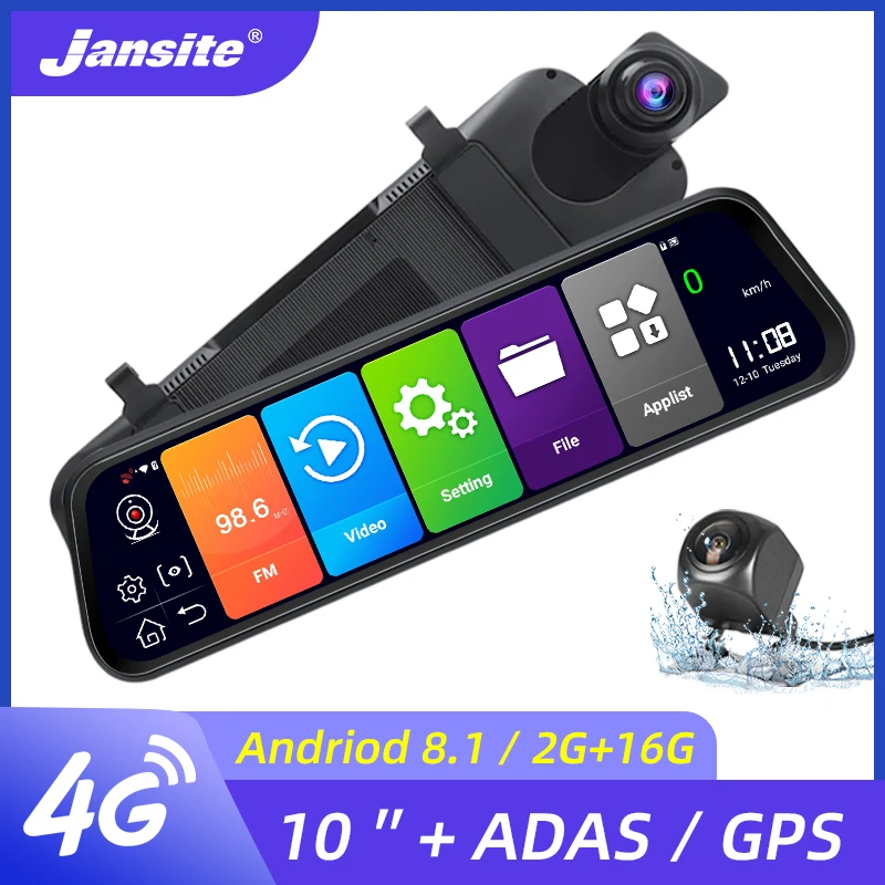 Зеркало заднего вида Jansite 10 дюймов Android потоковое видео Автомобильный