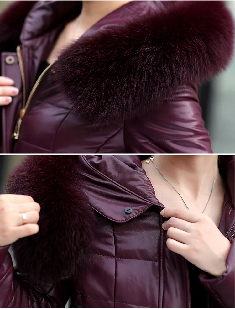 Зимний кожаный пуховик для женщин, пальто из овчины, большие размеры, L-8XL, парки с капюшоном, женские толстые теплые длинные кожаные куртки