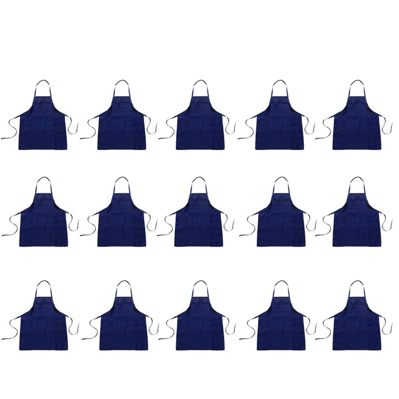 Bib Bulk Aprons with Pockets for Women Men Adult Chef, Set Of 15