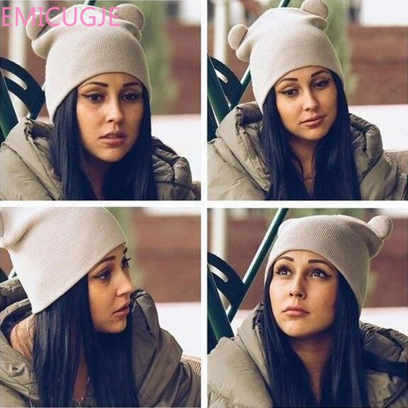 

Ear Cute Crochet Braided Knit Beanies Hat Warm Cap Hat Bonnet 1pcs Hat Female Winter Caps Hats for Women Devil Horns