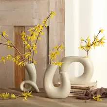 Современная керамическая ваза для цветов в скандинавском геометрическом стиле, красный белый цветочный горшок для дома, фарфоровые вазы, свадебная Настольная Ваза