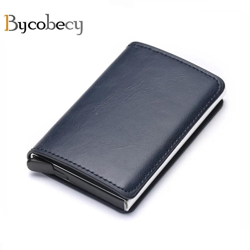Мужской держатель для кредитных карт Bycobecy, винтажное портмоне с защитой от кражи, запирающийся кошелек с радиочастотной идентификацией, кожаный бумажник унисекс
