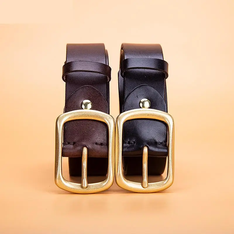 

Men Belt Genuine Leather The first layer of leather belt pin buckle head fashion business copper buckle belt spot wholesale