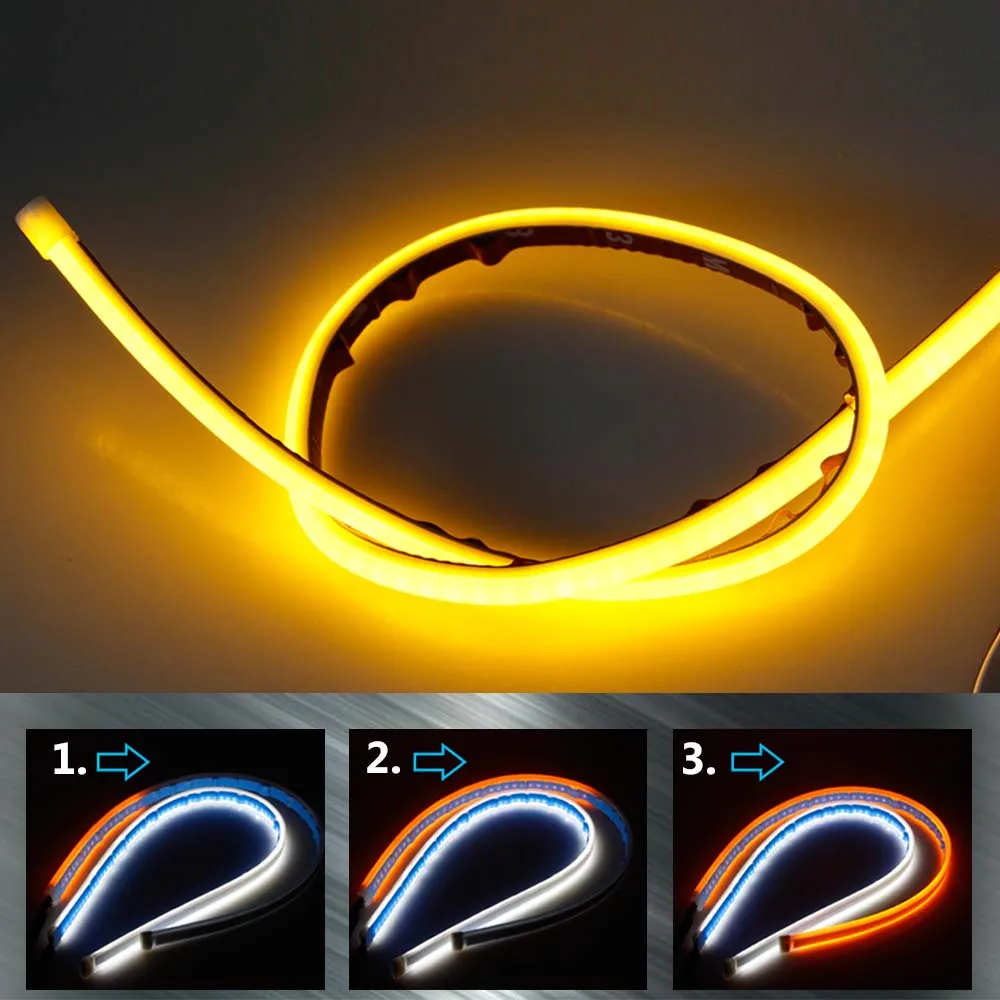 White turn Yellow 2 шт. Гибкие водонепроницаемые автомобильные DRL светодиодный дневные ходовые огни мягкие белые красные синие желтые розовые полосы авто лампы для автомобильных фар - Цвет: White turn Yellow