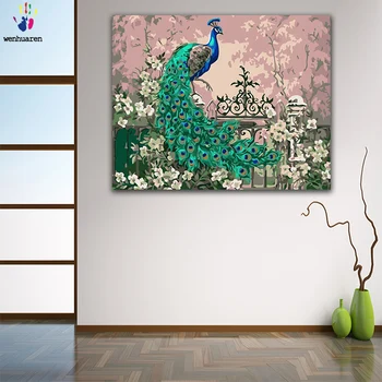 

DIY colorings pictures by numbers with colors Blue peacock on flower wall picture drawing painting by numbers framed Home