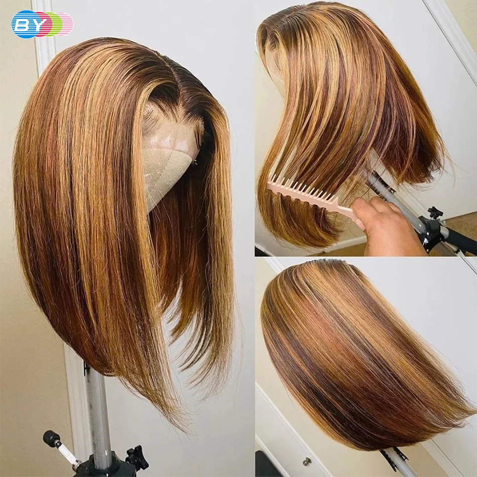 Highlight Wig Human Hair Bob Wig Straight 4x4 Lace Front Human Hair Wigs Brazilian Wig Short Human Hair Bob Wigs Tpart Ombre Wig