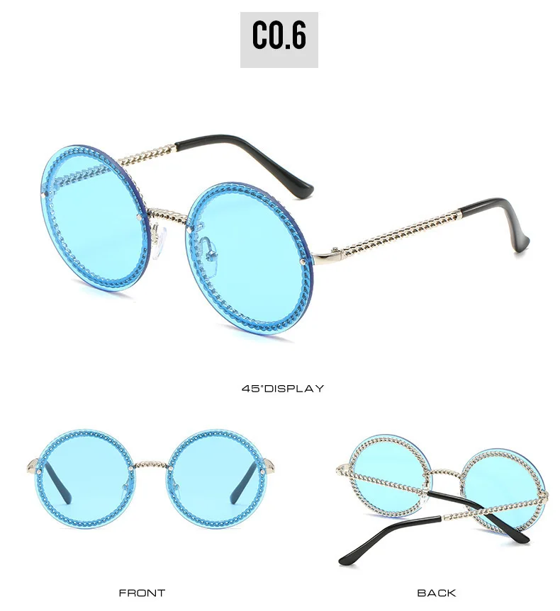QPeClou модные круглые солнцезащитные очки с цепочкой женские металлические брендовые дизайнерские солнцезащитные очки мужские черные очки не включена цепочка