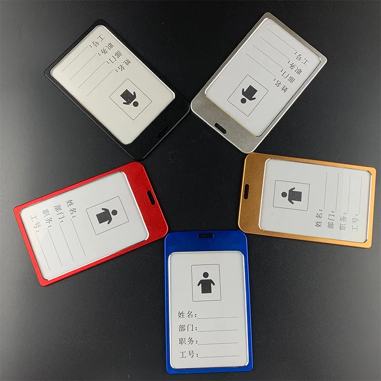 Funda de tarjeta de trabajo de aleación de aluminio para exposición, soporte de tarjeta de identificación, cordón, insignia, juego de tarjetas de paso de Metal para empleado