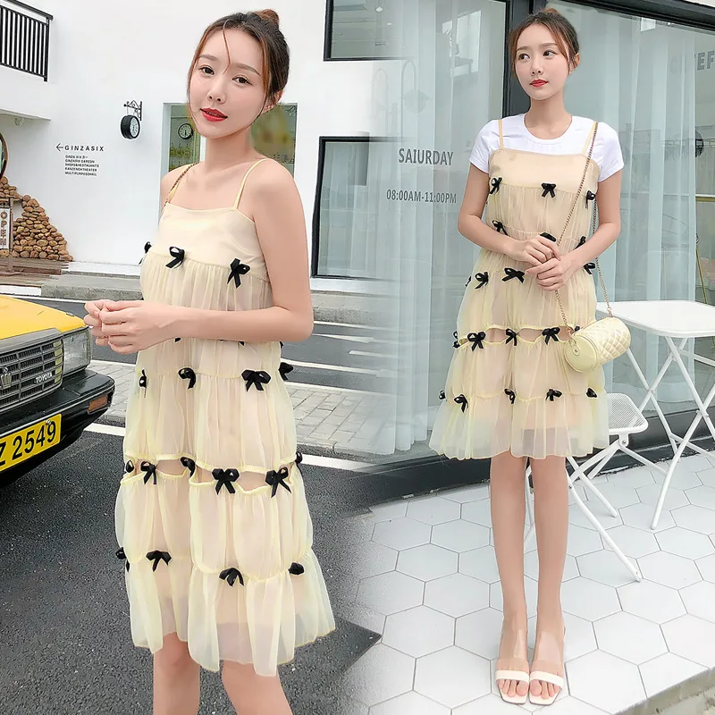

Pregnant Women Summer Wear Dress Fashion Models 2019 New Style Pregnant Women Dress Korean-style Bow Pregnant Women Two-Piece Se