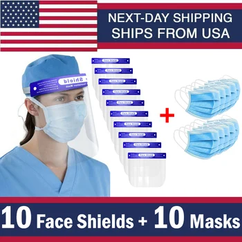 

Ship From USA Stock Full Plastic Face Sheild Outdoor Splash-proof Safety Protection Transparent Plastic Faceshield Dropshipping