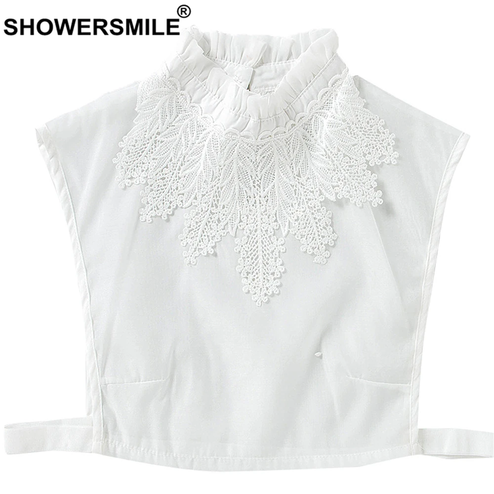 

SHOWERSMILE White Fake Collar Women Detachable Collar Spring Lace Floral Fashion Ladies False High Collar