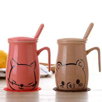 

Ceramic Cup with Lid Spoon Cup Large Capacity Milk Cup Cartoon Coffee Cup Breakfast Cup Couple Cup Mug Cups and Mugs Coffee Mugs