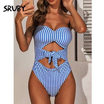 

SRUBY Women's Striped Bodysuit Tankini Bikini Beachwear Swimsuit Push-Up Padded Bra Strap Swimwear Bathing Suit Beachwear 2020