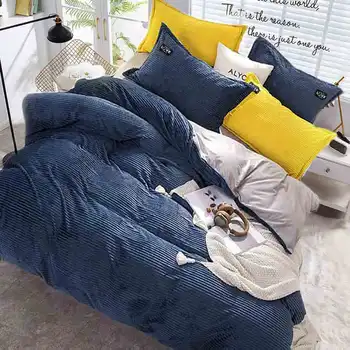 

YanTing Home Textile Cordury Bedding Set AB Version Double Side Coral Velvet Duvet Cover With Pillowcases Mechanical Wash