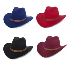 Ковбойская фетровая шляпа с кожаной пряжкой в европейском и американском стиле с широкими полями, Панама, джазовые шляпы