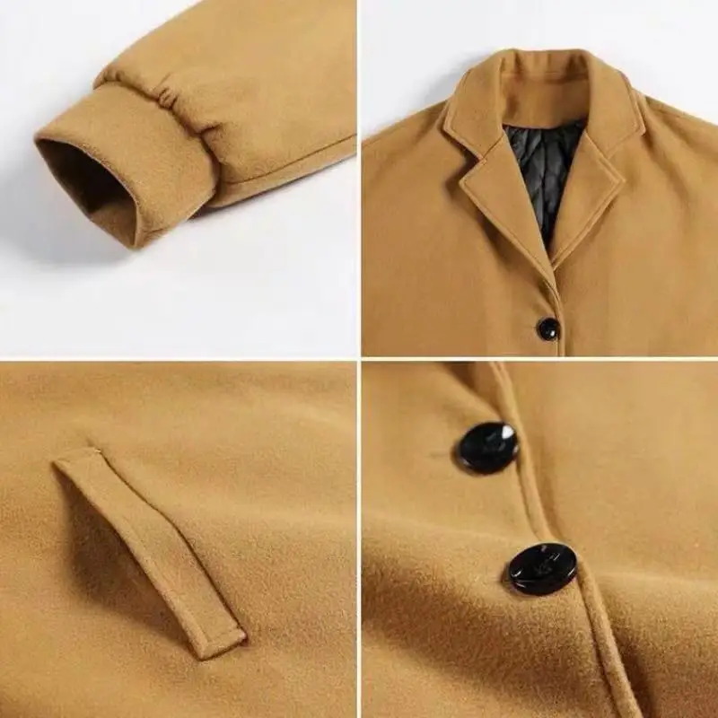 Шерстяное мужское пальто цвета хаки с отложным воротником, свободное, 3XL, с карманами, средней длины, зимнее пальто, мужская верхняя одежда, корейский стиль, Harajuku, шикарное, подходит ко всему
